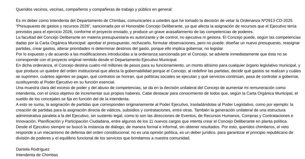 Crece la tensión en Chimbas: la intendenta frenó el presupuesto y el Concejo se defiende Crece la tensión en Chimbas: la intendenta frenó el presupuesto y el Concejo se defiende