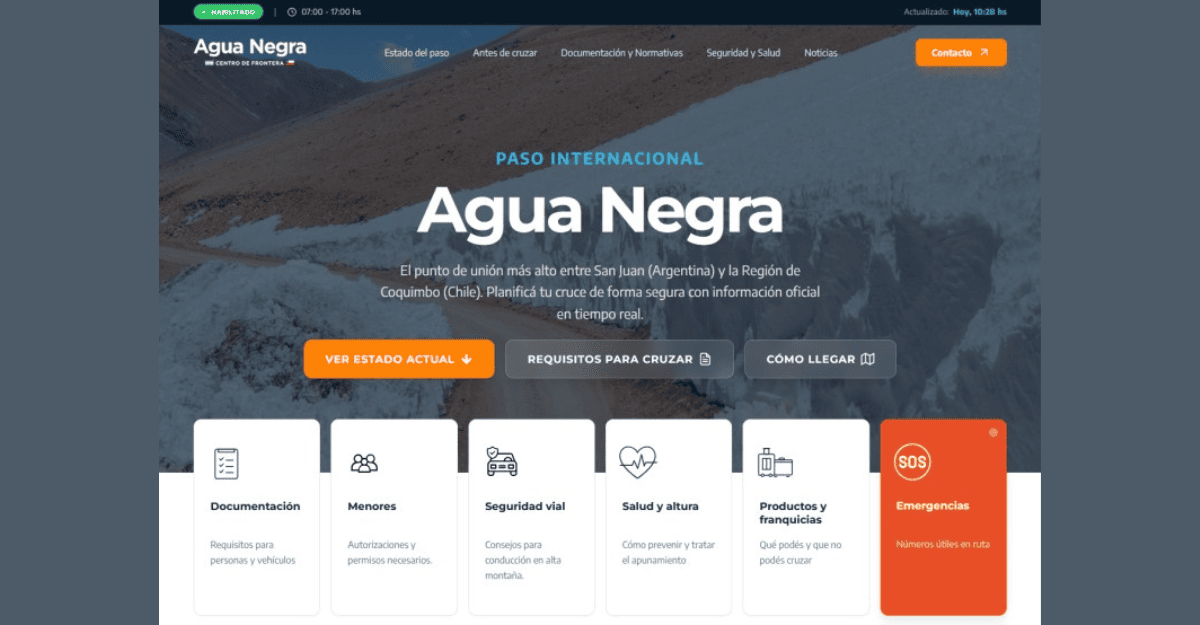 San Juan lanzó la web oficial del Paso Agua Negra con información actualizada para turistas.