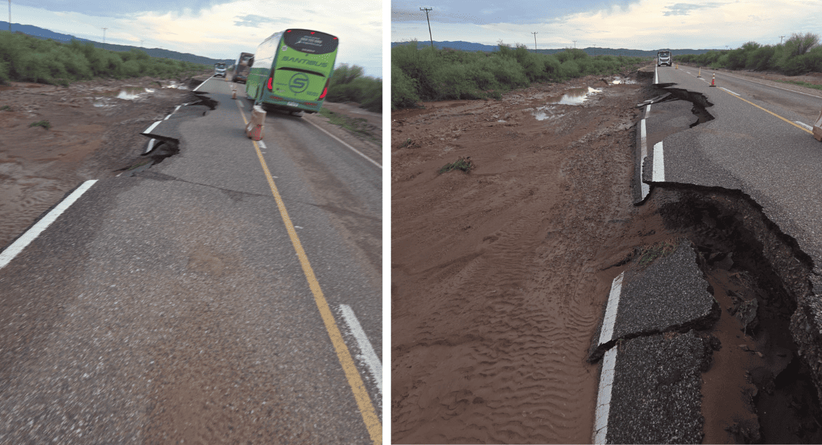 Corte total en la RN141 por daños tras el temporal en San Juan.