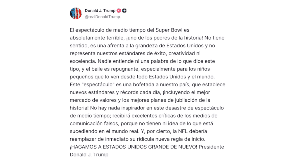 Histórico Super Bowl: Bad Bunny bate récord y Trump lo critica duramente. Histórico Super Bowl: Bad Bunny bate récord y Trump lo critica duramente.