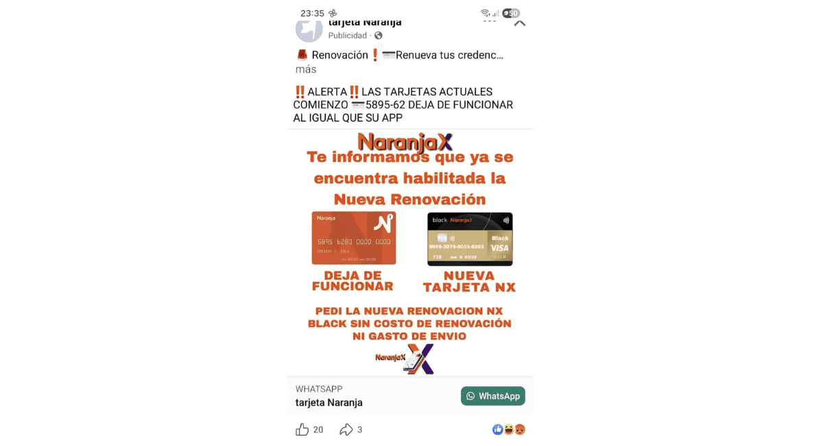 La UFI alerta sobre nuevas estafas digitales que se hacen pasar por Naranja X La UFI alerta sobre nuevas estafas digitales que se hacen pasar por Naranja X