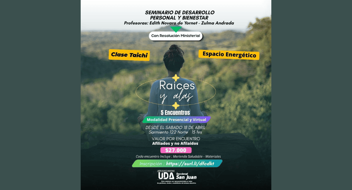 UDA San Juan lanza un seminario con puntaje docente orientado al bienestar personal UDA San Juan lanza un seminario con puntaje docente orientado al bienestar personal