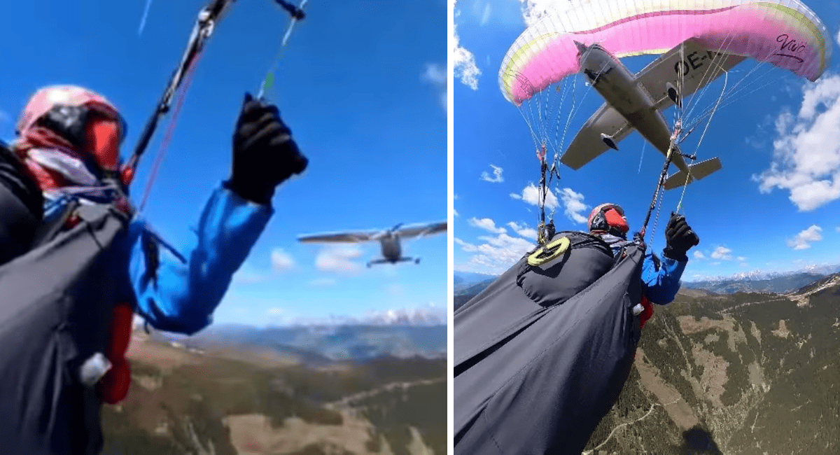 Video Impactante: avioneta choca a una parapentista en los Alpes y ella logra sobrevivir.