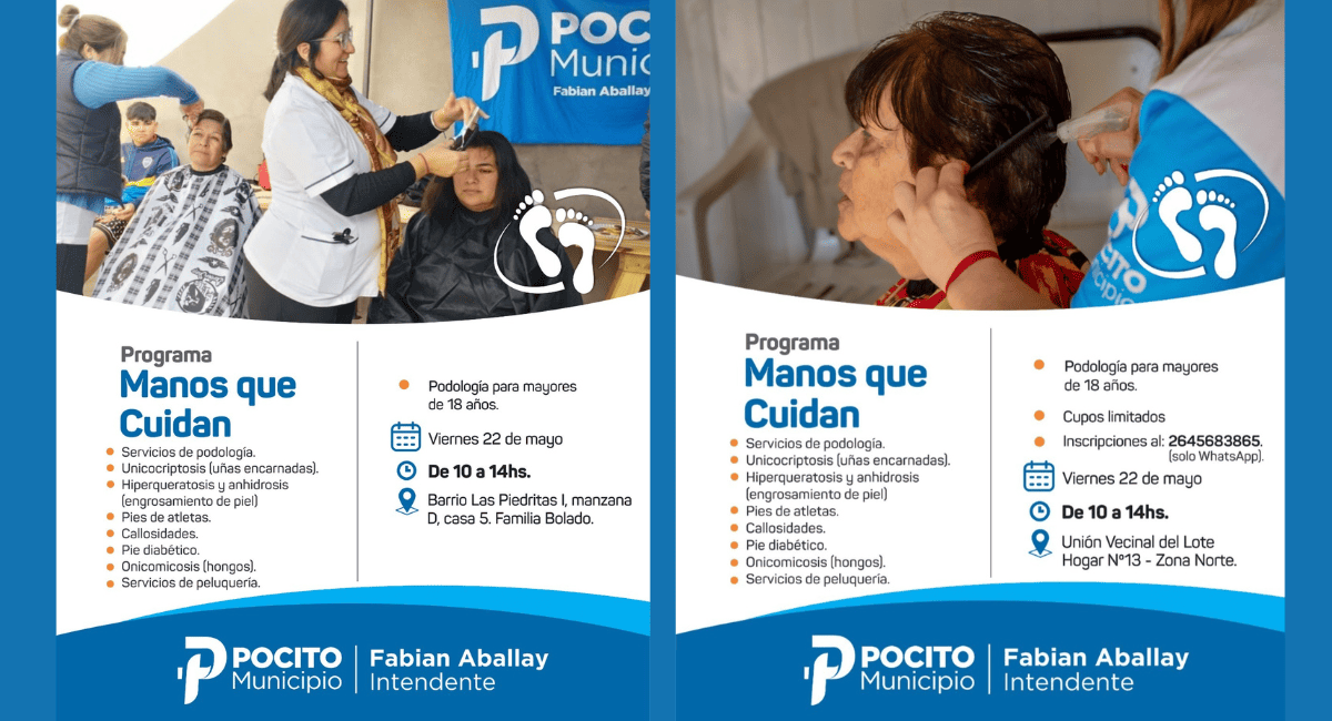 Municipio de Pocito ofrece podología y peluquería gratis en Piedritas I y Lote Hogar 13. Municipio de Pocito ofrece podología y peluquería gratis en Piedritas I y Lote Hogar 13.