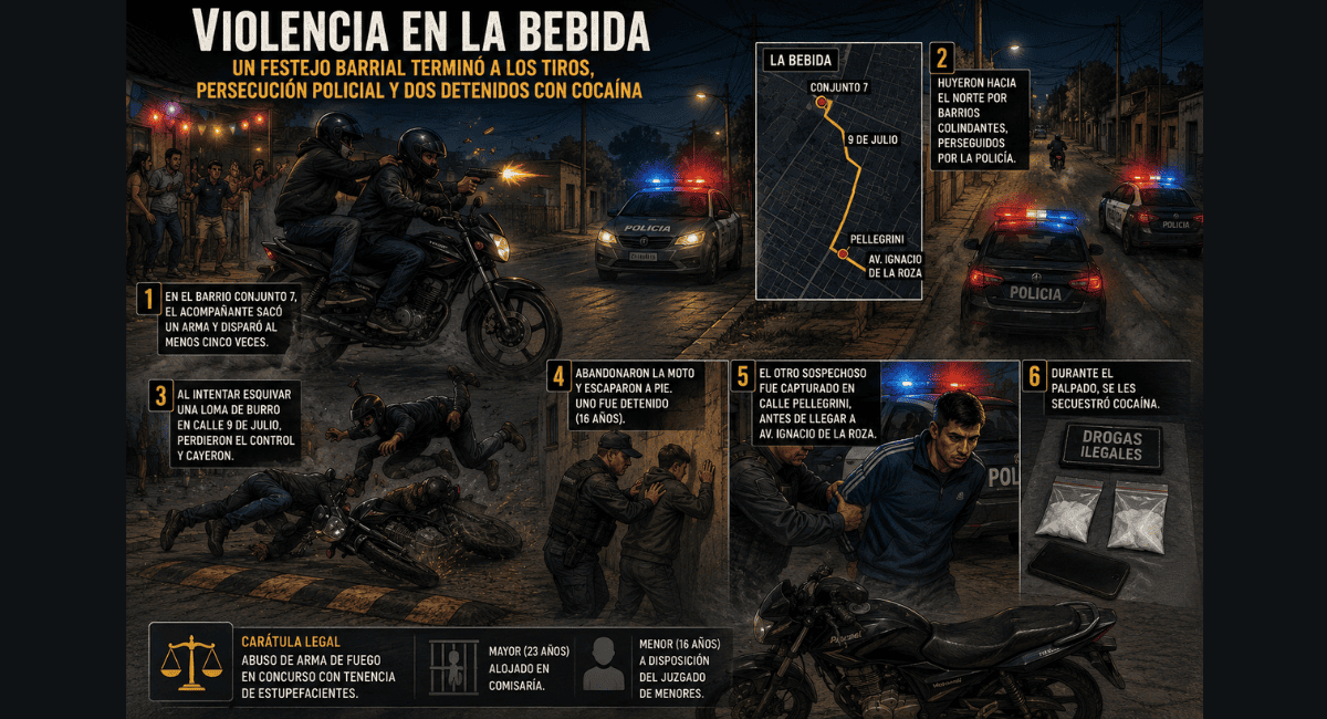 Imagen Ilustrativa: Violencia en La Bebida: un festejo terminó a los tiros, persecución policial y dos detenidos con cocaína