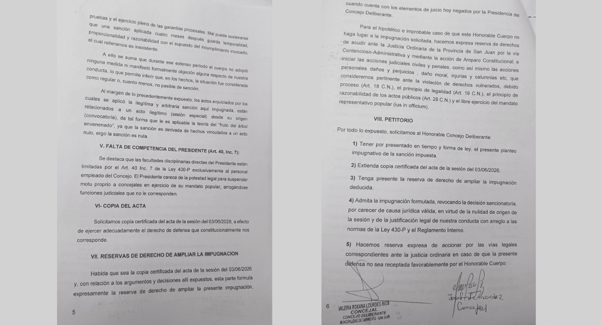 Tormenta política en Sarmiento: dos concejales impugnaron su suspensión, la tildaron de "arbitraria" y amenazan con ir a la Justicia