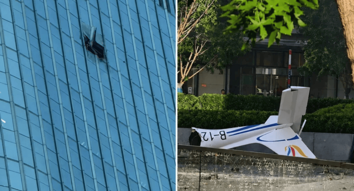 Pánico en : una avioneta chocó contra la Torre Citic, el rascacielos más alto de la capital china