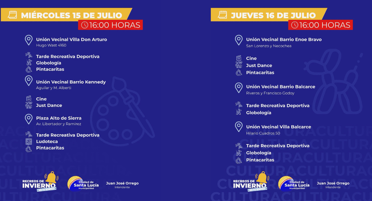 Santa Lucía lanzó los "Recreos de Invierno 2026" con actividades barriales gratuitas Santa Lucía lanzó los "Recreos de Invierno 2026" con actividades barriales gratuitas