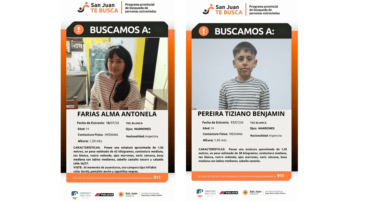 Alerta provincial: buscan intensamente a dos adolescentes de 14 años Alerta provincial: buscan intensamente a dos adolescentes de 14 años