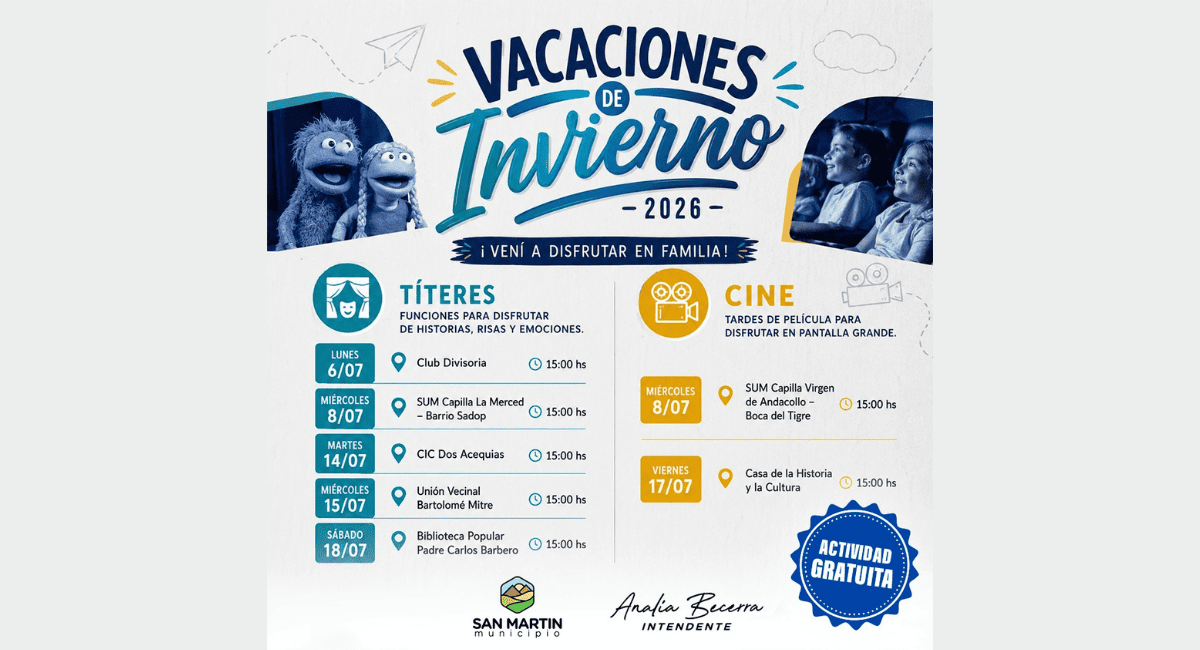 San Martín armó una gran agenda gratuita para disfrutar las vacaciones de invierno San Martín armó una gran agenda gratuita para disfrutar las vacaciones de invierno