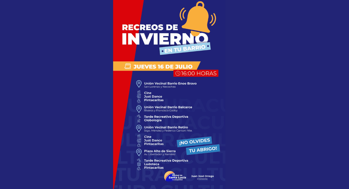 Vacaciones en Santa Lucía: los "Recreos de Invierno" copan los barrios con cine, juegos y deportes este jueves Vacaciones en Santa Lucía: los "Recreos de Invierno" copan los barrios con cine, juegos y deportes este jueves