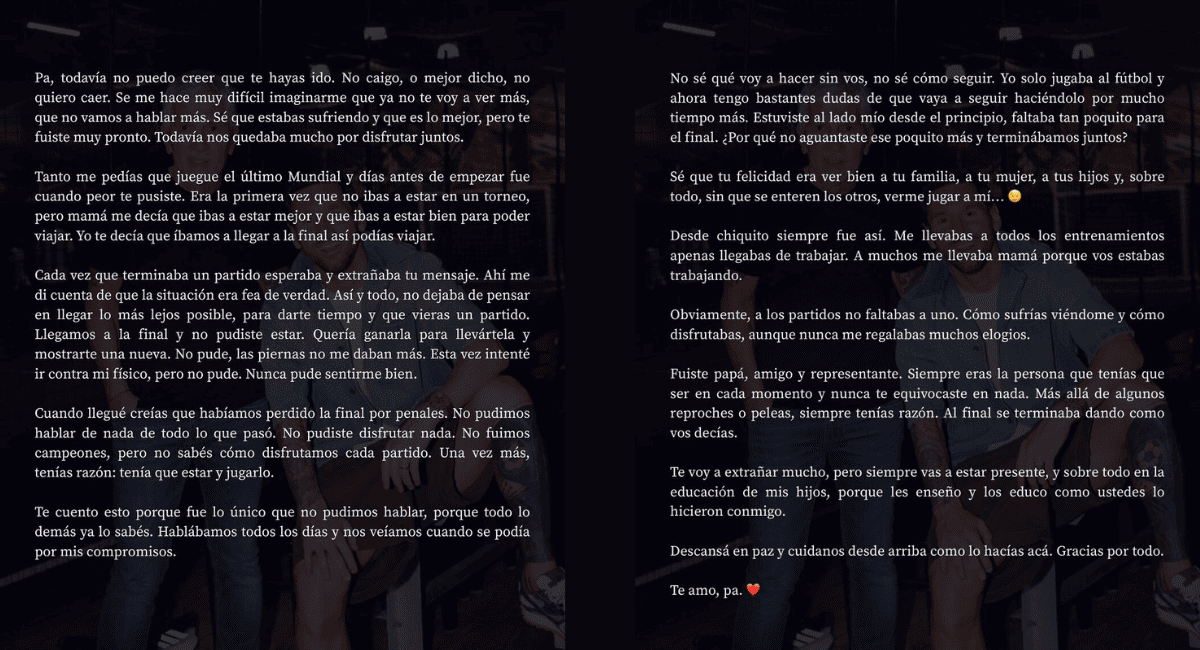 Messi despidió a su padre con una carta desgarradora: “No sé qué voy a hacer sin vos” Messi despidió a su padre con una carta desgarradora: “No sé qué voy a hacer sin vos”